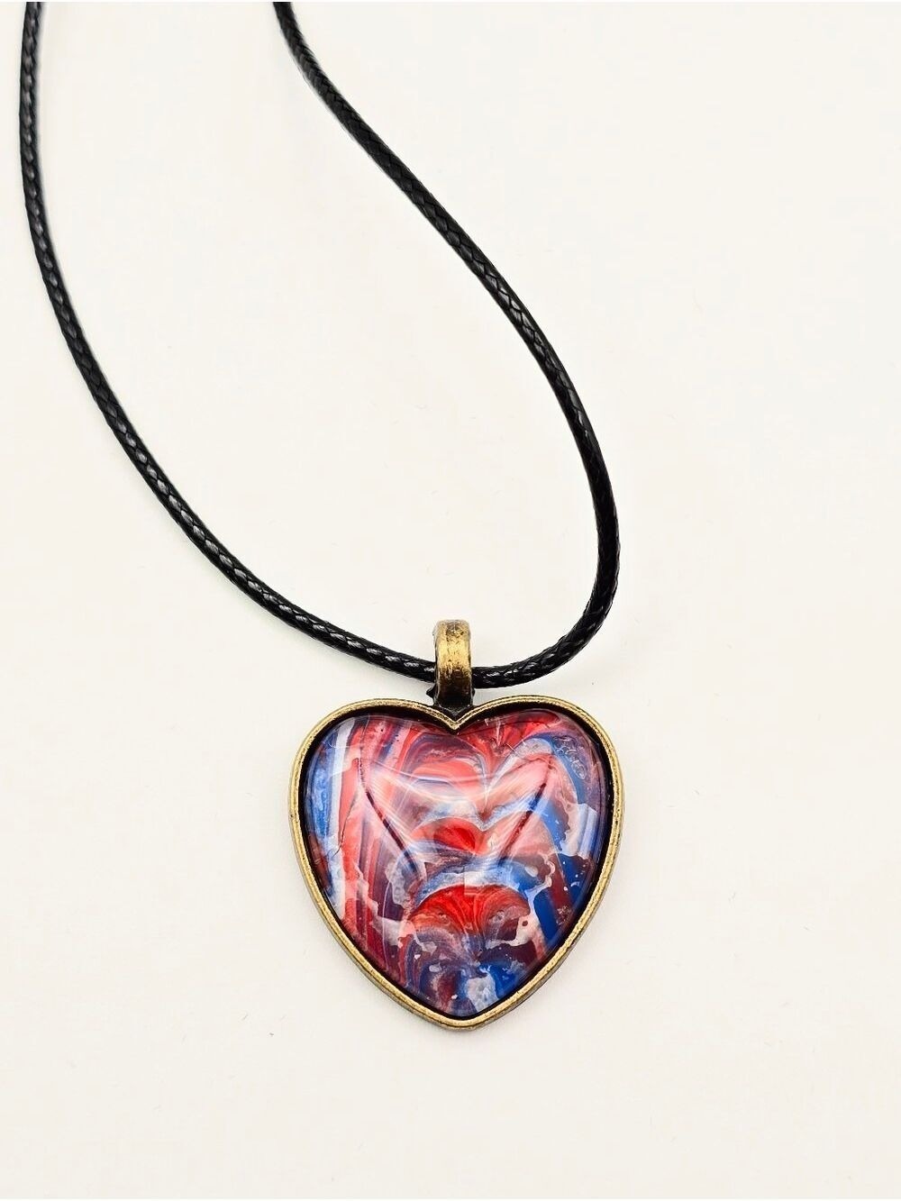 Handmade Glass Pendant Necklace Heart Multicolor Gold Tone